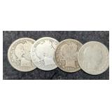 (4) Barber Quarters: 1899, 00, 08-O, 15