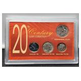 Display Of 4 U.S. 20th Century Coin Set w/