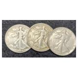(3) W. Liberty Half Dollars: 1939, 43-S, 45