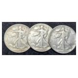 (3) W. Liberty Half Dollars: 1941-P&S, 1942