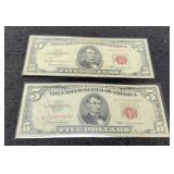 (2) 1963 $5 Red Seal Notes