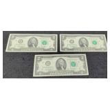 (3) 2013 $2 Notes Unc./Consecutive #
