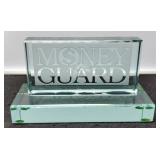 5" Glass Desk Top Paper Weight "Money Guard"