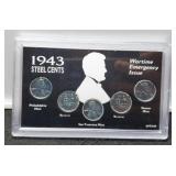 Display w/ 5 1943 Steel War Cents inc/