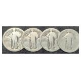 (4) No Date Standing Liberty Quarters
