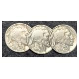 (3) 1935 Buffalo Nickels P,D,S