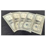 (5) 1957 $1 Silver Certificate Notes Inc/ 1 Star