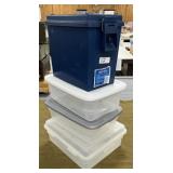 3 - Totes w/ Lids & Plastic Dry Box