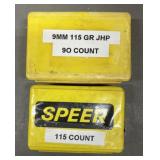 205ct Speer 9mm 115 gr JHP Bullets