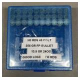 30 rnds .45 Colt Reloads in Cartrigde Box