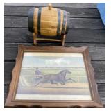 Framed Horse Print & Whiskey Keg