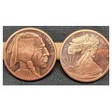 2- 5 Oz. Copper Rounds: Buffalo/Indian,