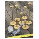 Brass Candlesticks and Dolphin Figurine