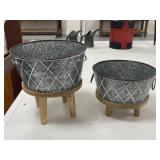 2 - Decorative Buckets on Wood Stands