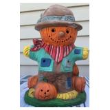 Ceramic Halloween Pumpkin Lighted Scarecrow