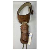 Hand Tooled Brown Leather Gun Belt & Holster