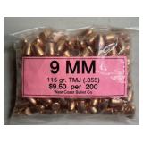 200ct West Coast 9mm 115 gr TMJ Bullets
