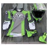Kawasaki Motocross Helmet, Gloves
