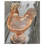 Pink Depression Rooster Candy Dish