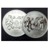 (2) 3/4 Troy Oz. Silver 1812-2012 Canada Dollars