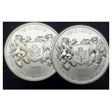 (2) 3/4 Troy Oz. Silver 1812-2012 Canada Dollars