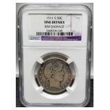 1911-S Barber Slab Half Dollar NGC F w/