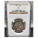 1912-S Slab Barber Half Dollar NGC F12