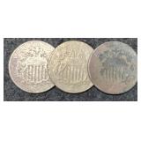 (3) 1868 Shield Nickels AG