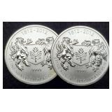 (2) 3/4 Troy Oz. Silver 1812-2012 Canada Dollars