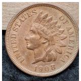 1908 Indian Head Cent AU w/ Rainbow Luster