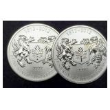 (2) 3/4 Troy Oz. Silver 1812-2012 Canada Dollars