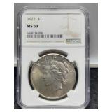 1927 Slab Peace Dollar NGC MS63