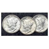 (3) Silver M. Dimes MS63: 1942-D, 45-D&S
