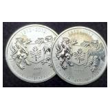 (2) 3/4 Troy Oz. Silver 1812-2012 Canada Dollars