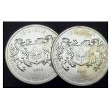 (2) 3/4 Troy Oz. Silver 1812-2012 Canada Dollars