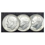 (3) Silver MS65 R. Dimes: 1955-D&S, 61