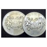 (2) 3/4 Troy Oz. Silver 1812-2012 Canada Dollars