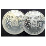 (2) 3/4 Troy Oz. Silver 1812-2012 Canada Dollars