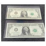 (2) 1963B $1 "Barr Notes 1 Unc., 1XF