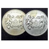 (2) 3/4 Troy Oz. Silver 1812-2012 Canada Dollars