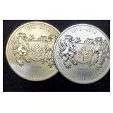 (2) 3/4 Troy Oz. Silver 1812-2012 Canada Dollars