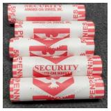 (5) 2009-D Bank Rolls L. Cents BU "Log Cabin"