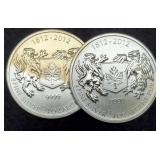 (2) 3/4 Troy Oz. Silver 1812-2012 Canada Dollars
