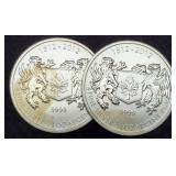 (2) 3/4 Troy Oz. Silver 1812-2012 Canada Dollars