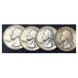 (4) Silver W. Quarters: 1962-D, 3-64