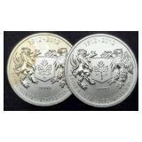 (2) 3/4 Troy Oz. Silver 1812-2012 Canada Dollars