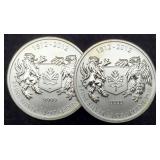 (2) 3/4 Troy Oz. Silver 1812-2012 Canada Dollars