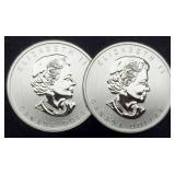 (2) 3/4 Troy Oz. Silver 1812-2012 Canada Dollars