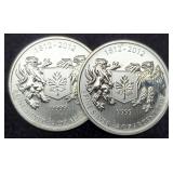 (2) 3/4 Troy Oz. Silver 1812-2012 Canada Dollars