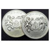 (2) 3/4 Troy Oz. Silver 1812-2012 Canada Dollars